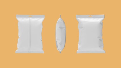 3D rendering of a renderd concept model plastic wrap hanging sack sachet packaging isolated on empty space.