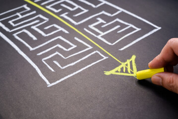 Hand draw a shorten straight way to go through the complication of maze game, easier process,...