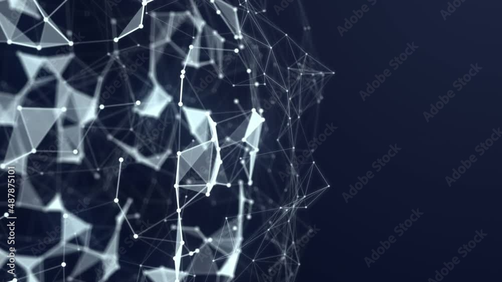 Fototapete abstract animation of rotating sphere with connected dots and lines on blue background with bokeh. b