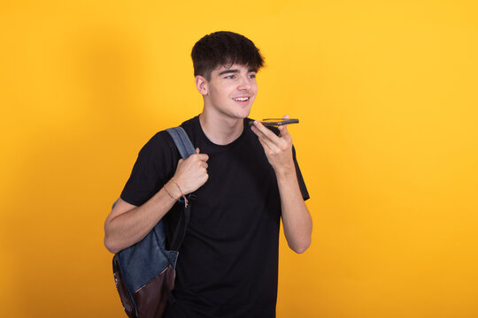 Isolated Backpack Student Sending Voice Message