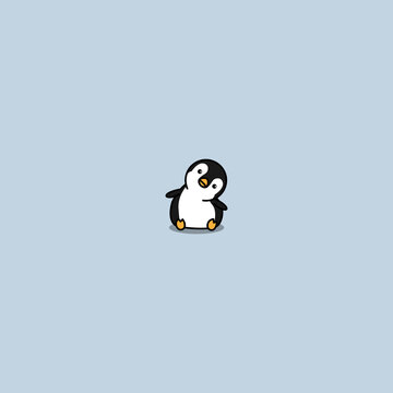 Cute penguin sitting and tilting head cartoon, vector illustration