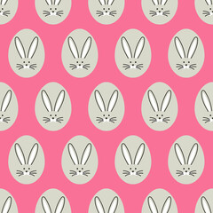 Easter bunny and eggs, seamless pattern. Vector