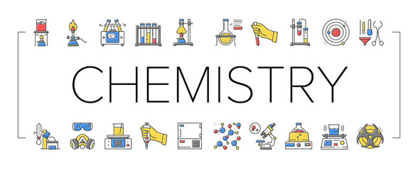 Chemistry Laboratory Collection Icons Set Vector Illustration .