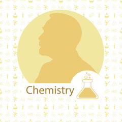 Stylized Nobel medal. Silhouette of Nobel in a flat style. Seamless pattern with elements on the theme of chemistry. Vector illustration