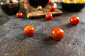 Cocktail, cherry tomatoes known as ciliegini, pachino.