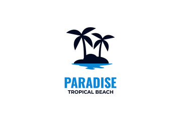 Obraz premium Summer beach logo design vector with palm and sea