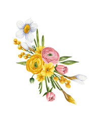 Bouquet of spring flowers in watercolor