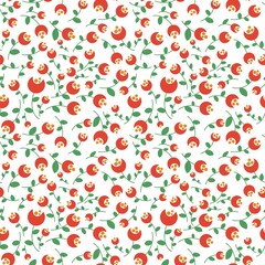 Seamless abstract floral pattern. Simple background with red flowers, green plants, leaves. White background. Illustration. Design for textile fabrics, wrapping paper, background, wallpaper, cover.