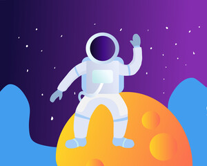 astronaut in a special suit on the moon, vector flat illustration