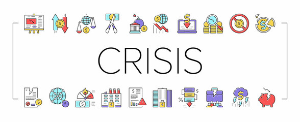 World Financial Crisis Collection Icons Set Vector .