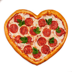 heart shaped pizza isolated on white background for restaurant website
