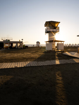 lifeguard tower at sunrise in larnaca