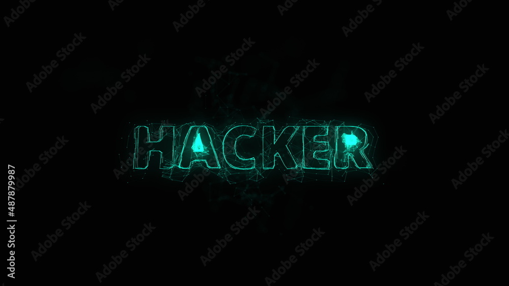 Poster Hacker title with plexus effect. Connected lines with dots. Lines title plexus