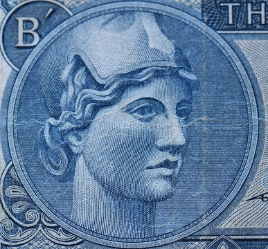retrato de la Diosa Atenea en un billete de banco de Grecia