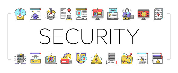 Cyber Security System Technology Icons Set Vector .
