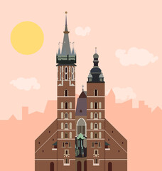 Cathedral of Saints Stanislaus and Wenceslas, Wawel Cathedral, Krakow, Poland, flat vector illustration