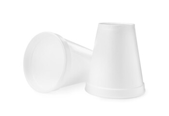 Two clean styrofoam cups on white background