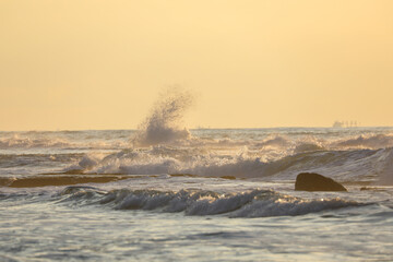 Tel Aviv coastline and skyline as seen from The Mediterranean sea. High quality photo