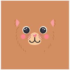 Cat beige portrait Cute square smile head avatar cartoon round shape animal face, isolated vector icon illustration. Flat kitty simple hand drawn for kids poster, cards, t-shirts, baby books UI app