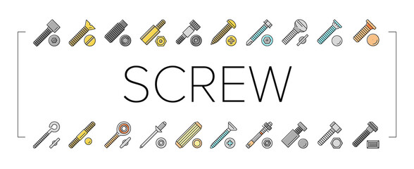 Screw And Bolt Building Accessory Icons Set Vector . - obrazy, fototapety, plakaty