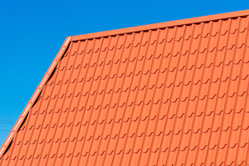 roof covered with metal tiles, roofing, wooden house