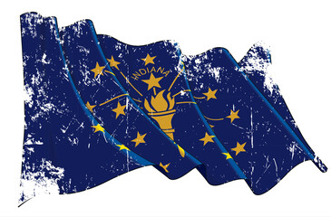 Textured Grunge Waving Flag of the State of Indiana
