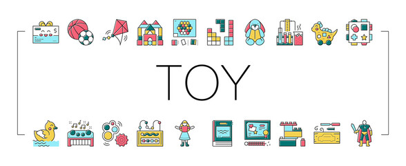Toy Shop Sale Product Collection Icons Set Vector .