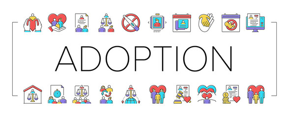 Child Adoption Care Collection Icons Set Vector .