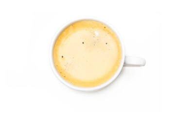 white cup with espresso coffee on white background