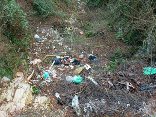 waste abandoned in nature, a symbol of pollution and incivility - 487888344
