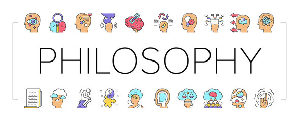 Philosophy Science Collection Icons Set Vector . - obrazy, fototapety, plakaty