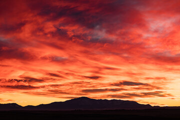 Fiery Red Sunset Over Pike's Peak Mountain in Colorado