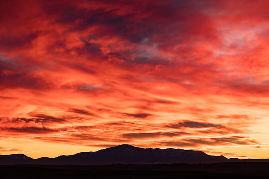 Fiery Red Sunset Over Pike's Peak Mountain in Colorado