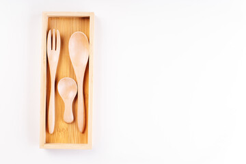 Wooden cutlery for reusable use.Environmental protection concept.made of natural materials.Plastic free.Set of eco friendly bamboo eating ,wooden cutlery.Zero waste traveling set.Sustainable lifestyle