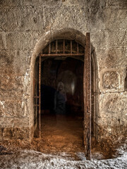 Fototapeta na wymiar An Eerie Apparition Inside a Medieval Jail Cell