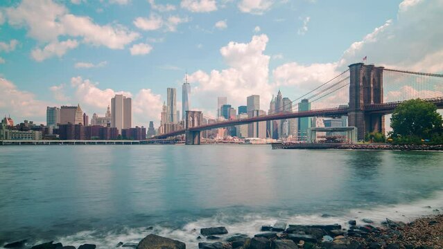 beautiful day brooklyn bridge panorama 4k timelapse from new york