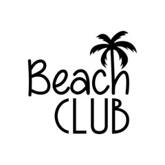 Banner con texto Beach Club con letra con forma de silueta de palmera en color negro