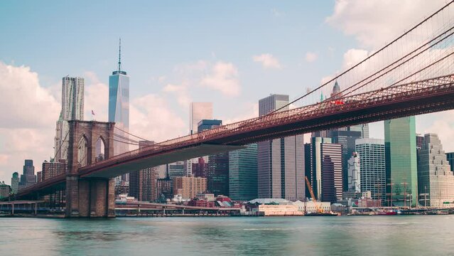 brooklyn bridge manhattan sunnew york panorama 4k timelapse from new york usa