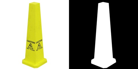 3D rendering illustration of wet floor warning signs
