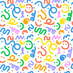 Doodle Lines Seamless colored pattern. Vector background