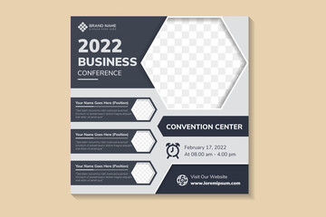 abstract hexagonal background of 2022 business conference banner social media pack template premium vector illustration. space hexagon photo and text. combination grey and dark purple colors.
