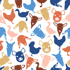 Farm Animal Pattern Design with Cow, Chicken, Goose, Pig, Sheep, Goat and Rooster
