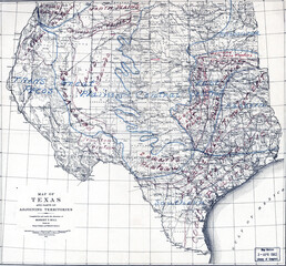 18-19th century vintage map of the State of Texas, USA, on a white paper