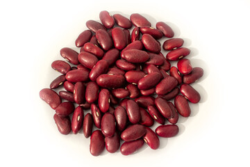 Organic Red Kidney Beans in Top Down or Bird's Eye View, Isolated on White