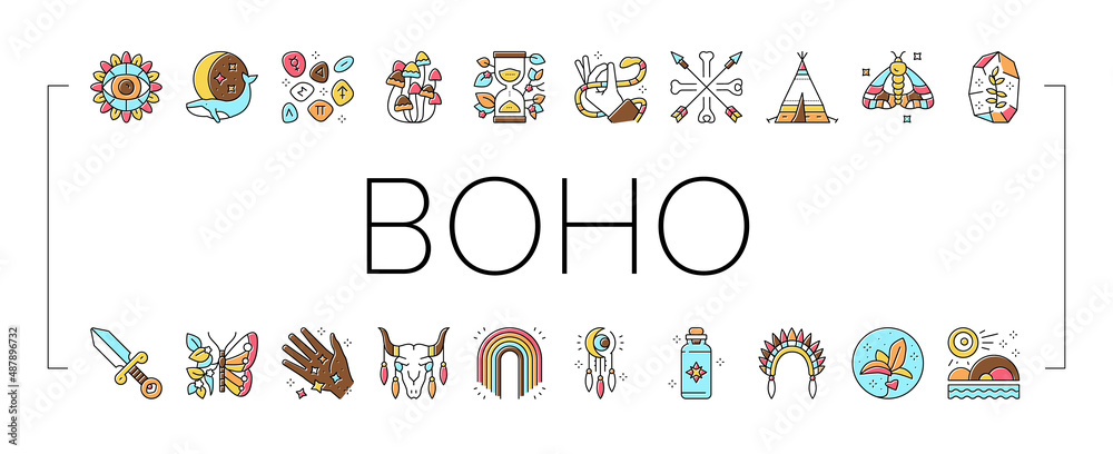 Canvas Prints boho style decoration collection icons set vector .