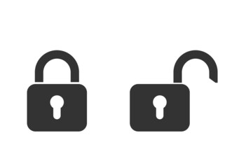 Padlock icon password privacy access. Safe mode symbol. Open locked flat sign for app. Unlock vector illustration. Graphic simple stock image