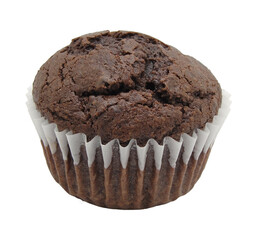 Homemade Chocolate Muffin with Cracked Top Isolated on White