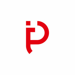 letter ip simple geometric red line logo vector