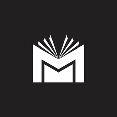 letter m media learning book symbol logo vector - obrazy, fototapety, plakaty