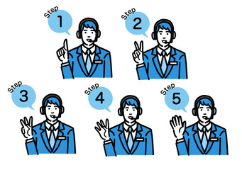 手順について説明をしているオペレーターの若い男性のセット
